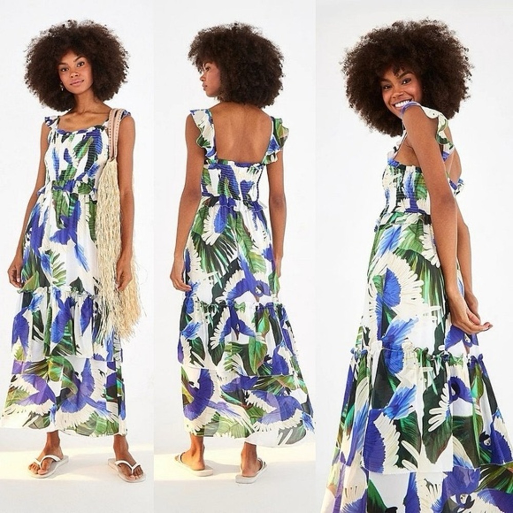 FARM Rio Blue and Green Floral Midi Dress